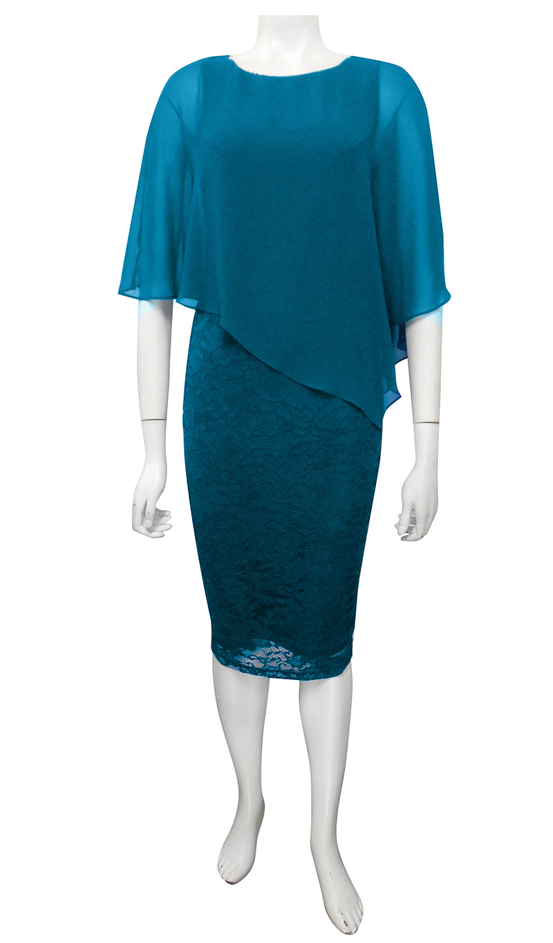 TEAL - Karen lace dress with chiffon overlay